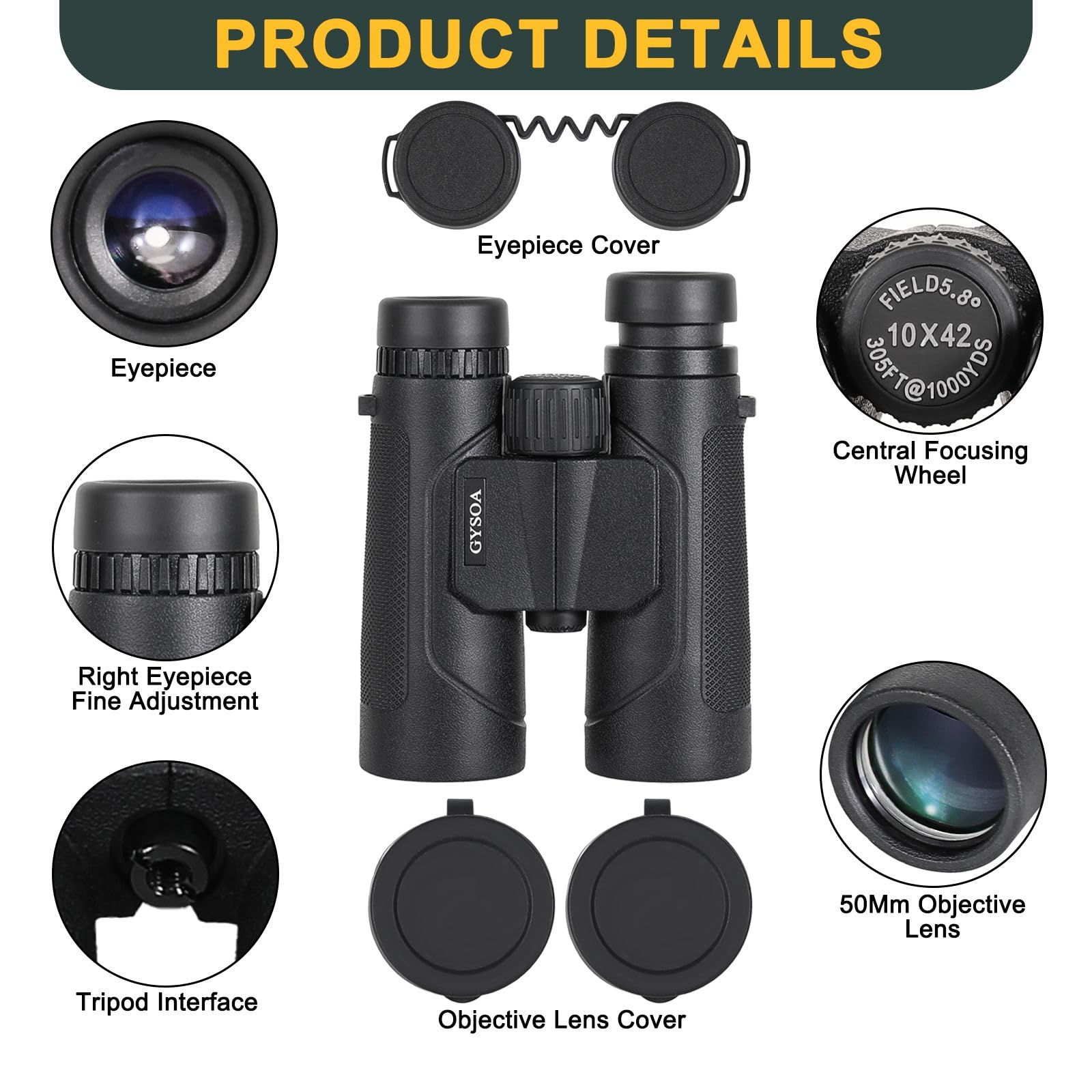 10X42 High Powered Compact Binoculars For Adults Kids   Low Light Night Vision Binoculars, Bird Watching Hunting Travel With Pho